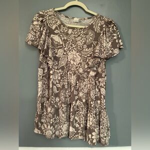 Floral Ruffle Sleeve Top - Browns Medium